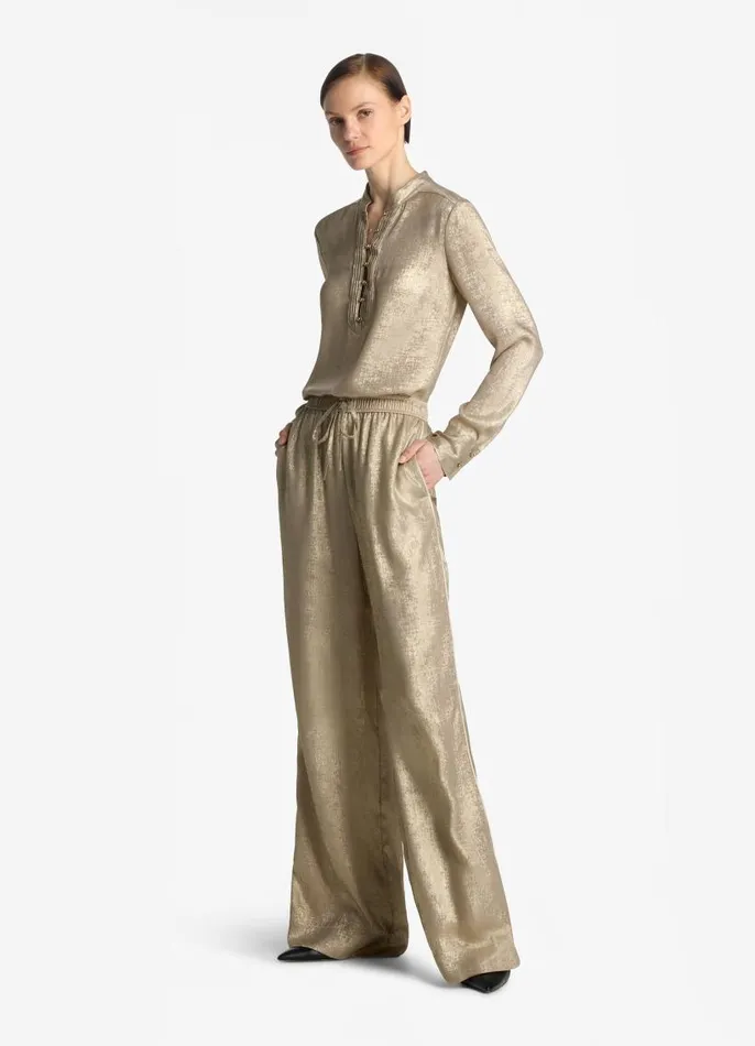 St John Tops and Shells Women Metallic Long Sleeve Blouse Champagne St John Tops and Shells Women Metallic Long Sleeve Blouse Champagne