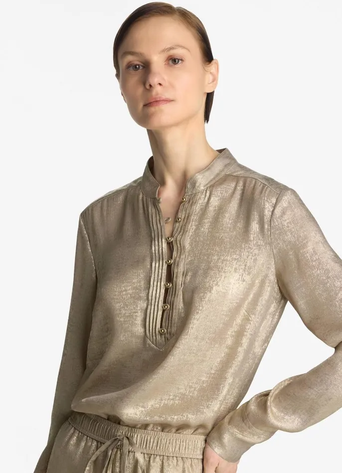 St John Tops and Shells Women Metallic Long Sleeve Blouse Champagne St John Tops and Shells Women Metallic Long Sleeve Blouse Champagne