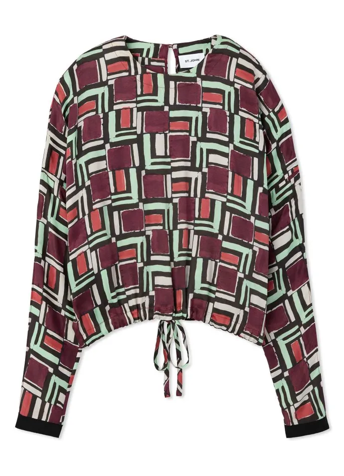 St John Tops and Shells Women Painted Geo Print Dolman Top Dark Claret Multi