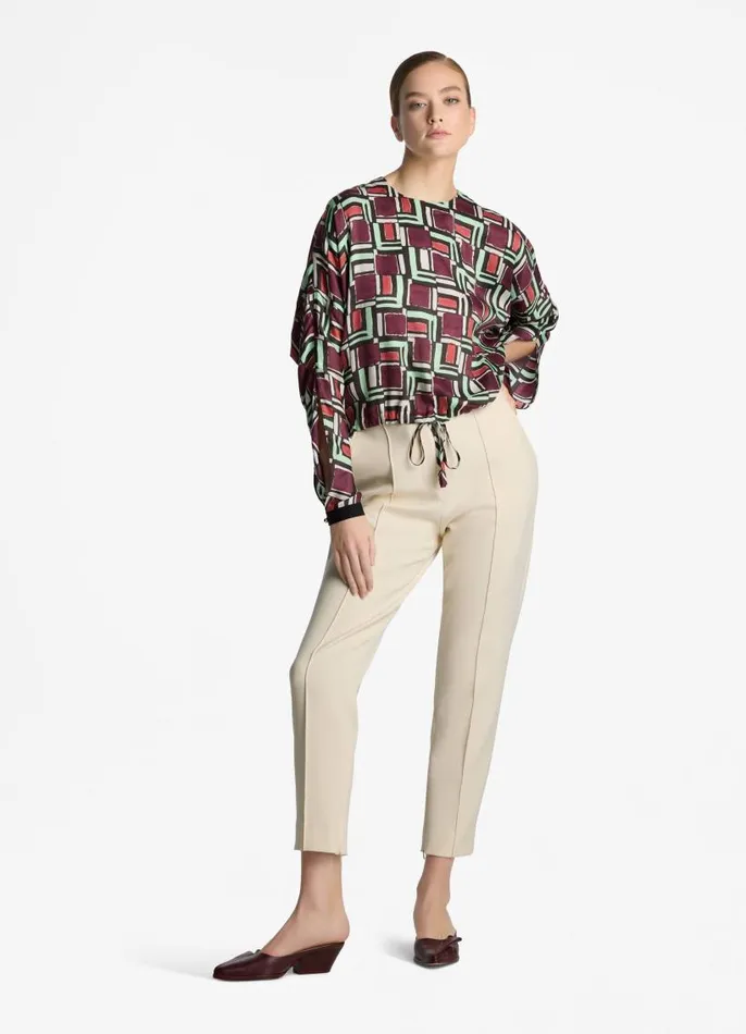 St John Tops and Shells Women Painted Geo Print Dolman Top Dark Claret Multi