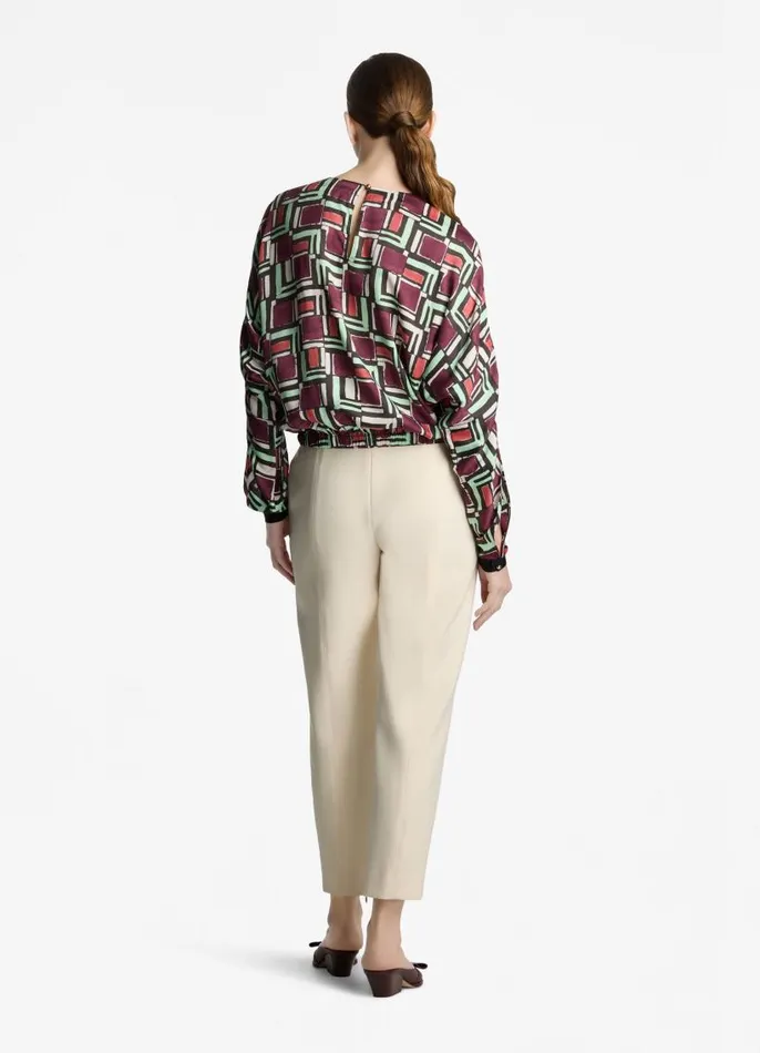 St John Tops and Shells Women Painted Geo Print Dolman Top Dark Claret Multi