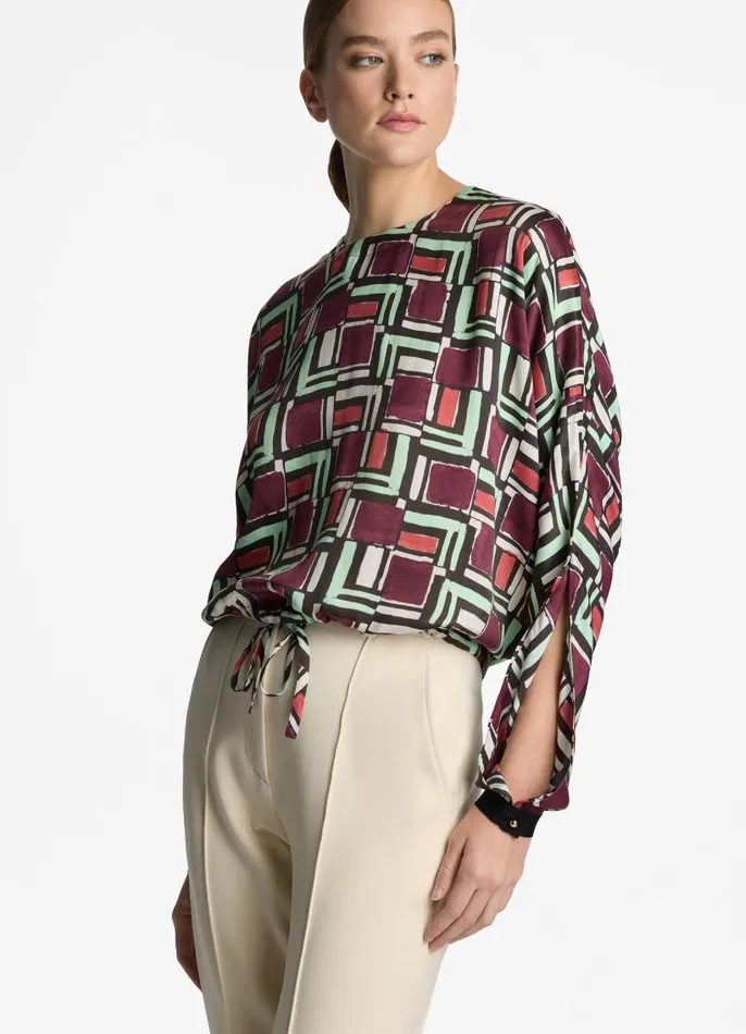St John Tops and Shells Women Painted Geo Print Dolman Top Dark Claret Multi