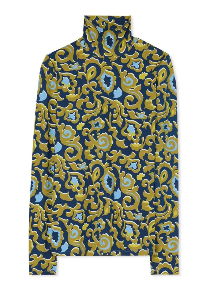 St John Tops and Shells Women Paisley Print Nuda Turtleneck Saddle Multi