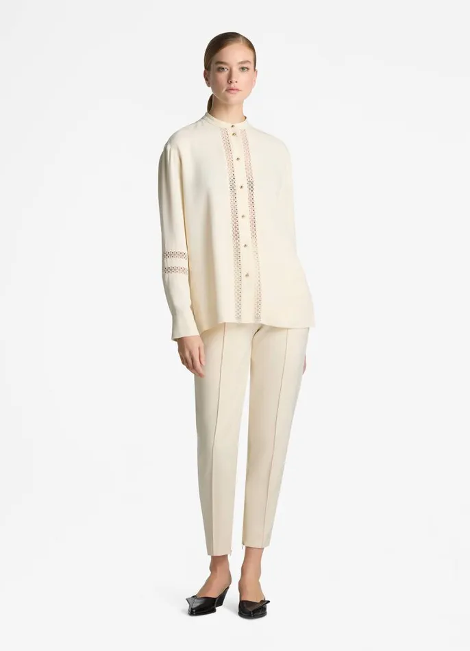 St John Tops and Shells Women Satin Back Crepe Blouse Ecru St John Tops and Shells Women Satin Back Crepe Blouse Ecru