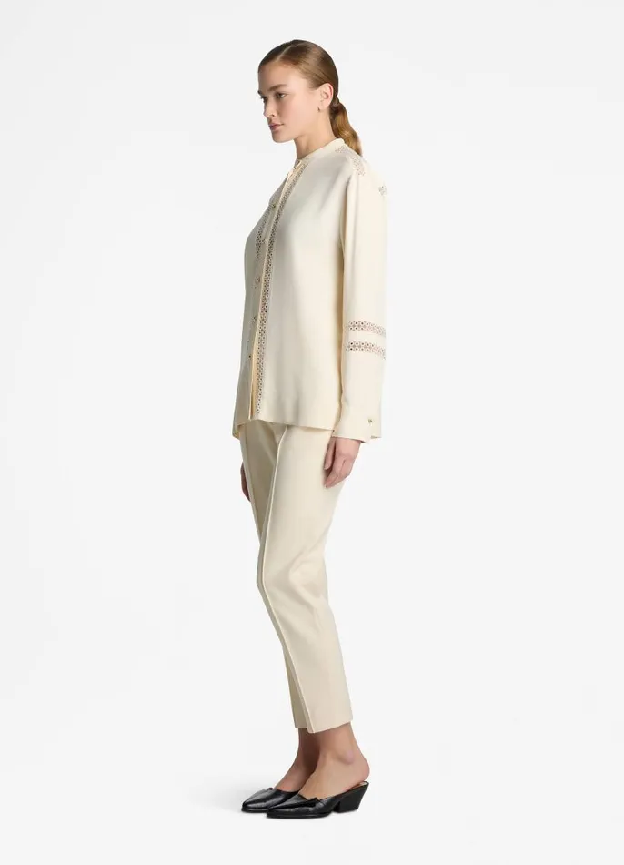 St John Tops and Shells Women Satin Back Crepe Blouse Ecru St John Tops and Shells Women Satin Back Crepe Blouse Ecru