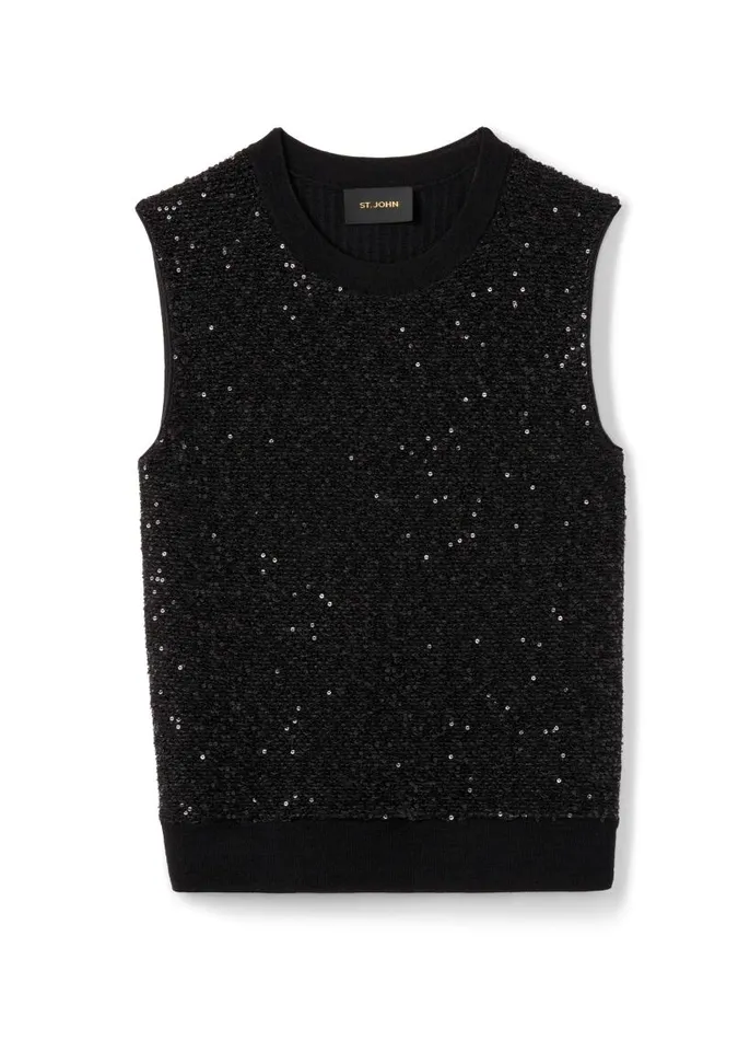 St John Tops and Shells Women Sequin Knit Shell Black