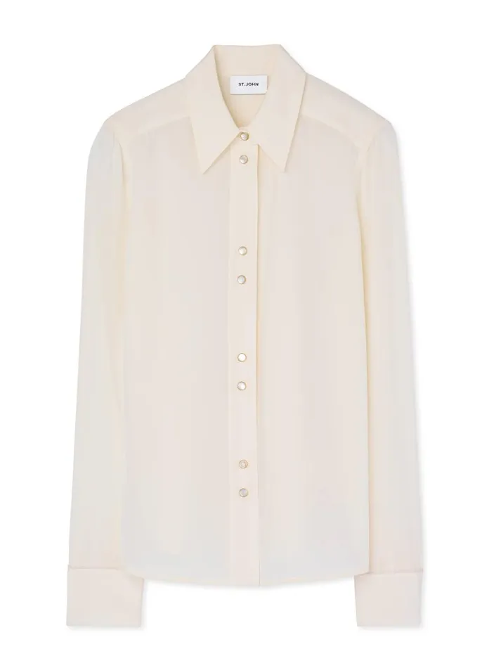 St John Tops and Shells Women Silk Crepe De Chine Blouse Ecru