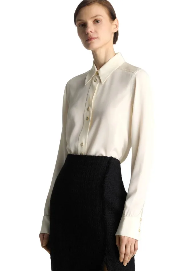 St John Tops and Shells Women Silk Crepe De Chine Blouse Ecru St John Tops and Shells Women Silk Crepe De Chine Blouse Ecru