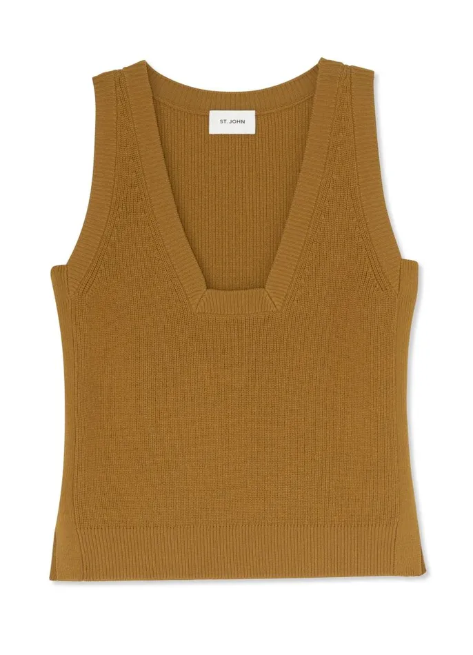 St John Tops and Shells Women Square Neck Rib Knit Shell Hazel