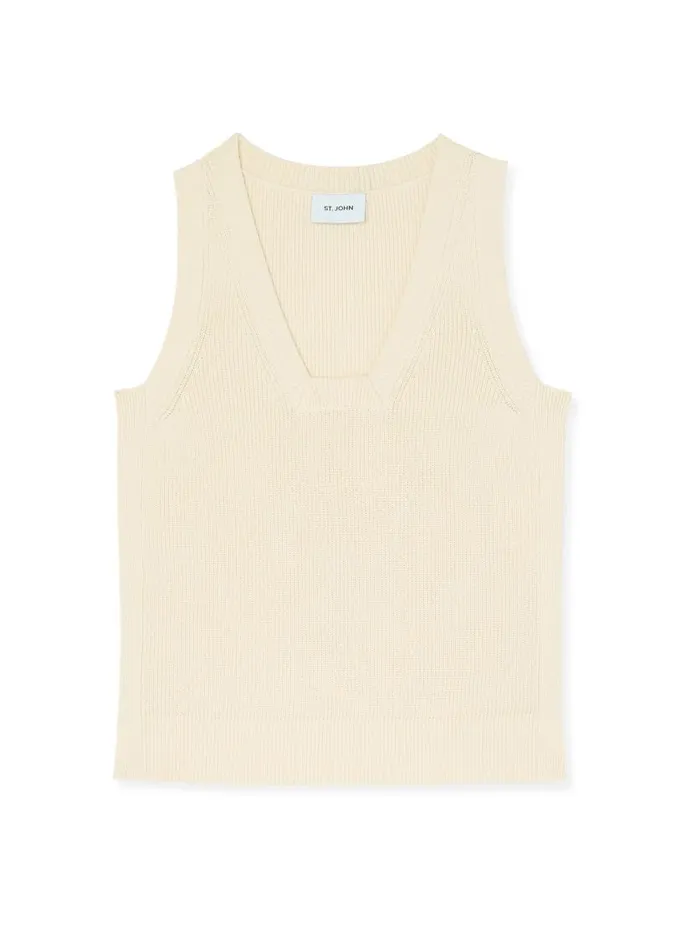 St John Tops and Shells Women Stretch Rib Square Neck Shell Ecru