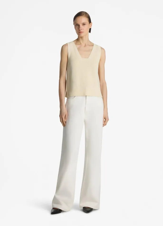 St John Tops and Shells Women Stretch Rib Square Neck Shell Ecru St John Tops and Shells Women Stretch Rib Square Neck Shell Ecru