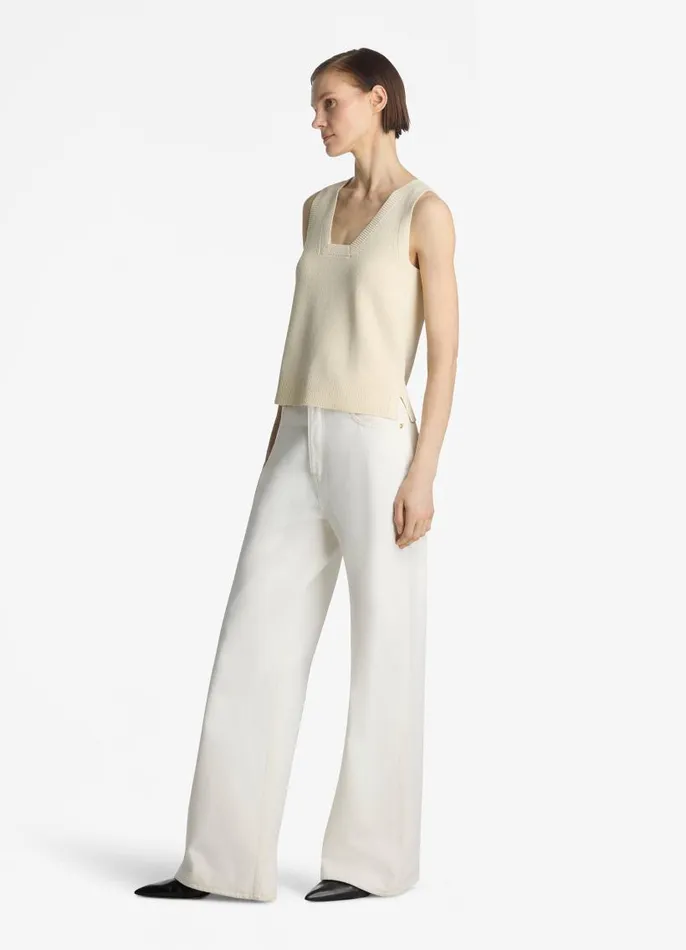 St John Tops and Shells Women Stretch Rib Square Neck Shell Ecru St John Tops and Shells Women Stretch Rib Square Neck Shell Ecru