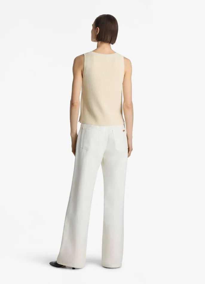St John Tops and Shells Women Stretch Rib Square Neck Shell Ecru St John Tops and Shells Women Stretch Rib Square Neck Shell Ecru