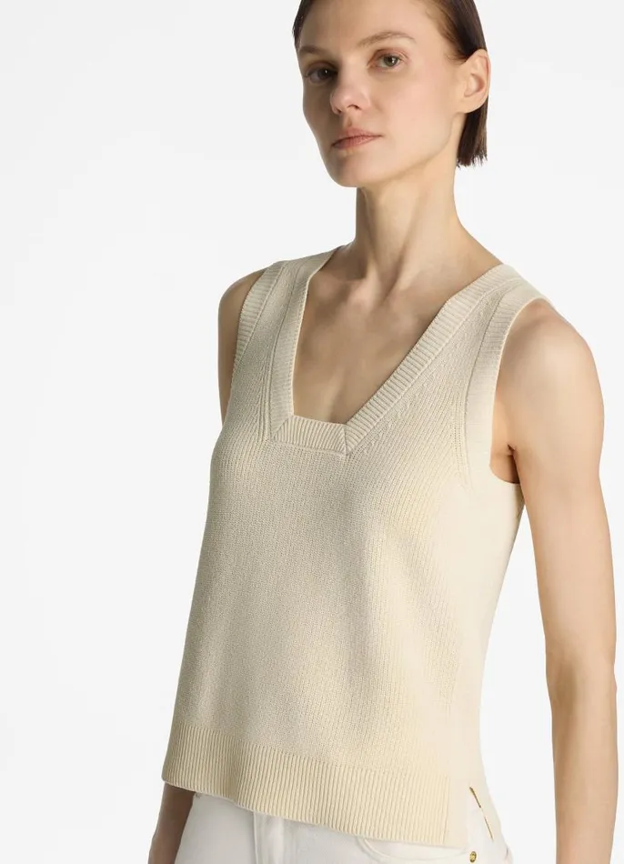 St John Tops and Shells Women Stretch Rib Square Neck Shell Ecru St John Tops and Shells Women Stretch Rib Square Neck Shell Ecru