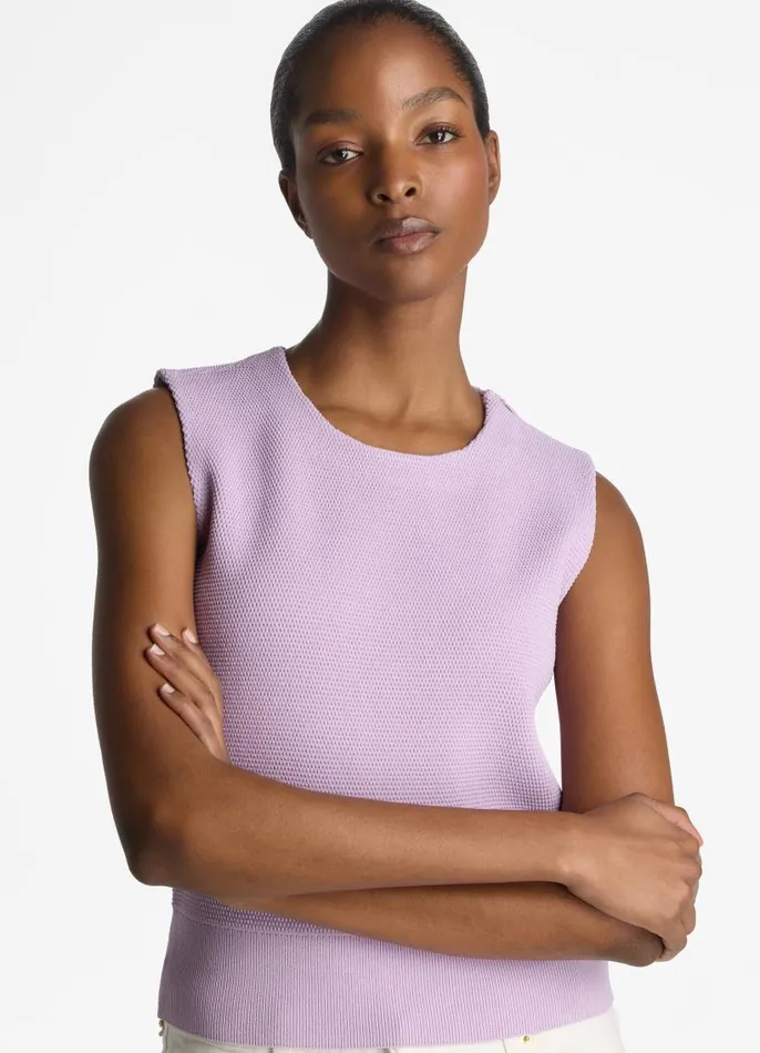 St John Tops and Shells Women Studded Pique Knit Shell Amethyst St John Tops and Shells Women Studded Pique Knit Shell Amethyst
