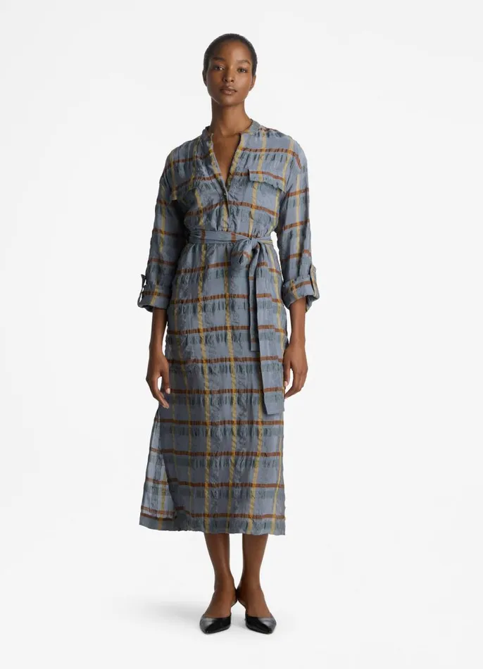 St John Transitional Clothing Women 34 Sleeve Plaid Dress Tahoe Slatesaddle Multi St John Transitional Clothing Women 34 Sleeve Plaid Dress Tahoe Slatesaddle Multi