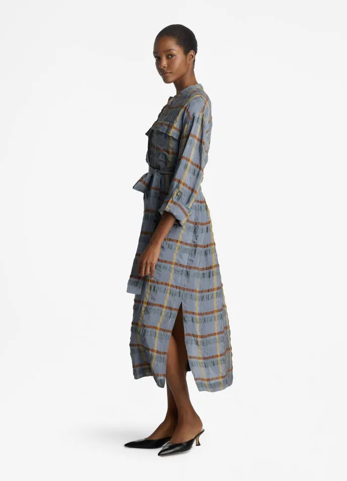 St John Transitional Clothing Women 34 Sleeve Plaid Dress Tahoe Slatesaddle Multi St John Transitional Clothing Women 34 Sleeve Plaid Dress Tahoe Slatesaddle Multi
