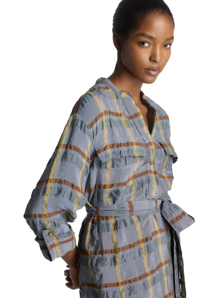 St John Transitional Clothing Women 34 Sleeve Plaid Dress Tahoe Slatesaddle Multi St John Transitional Clothing Women 34 Sleeve Plaid Dress Tahoe Slatesaddle Multi