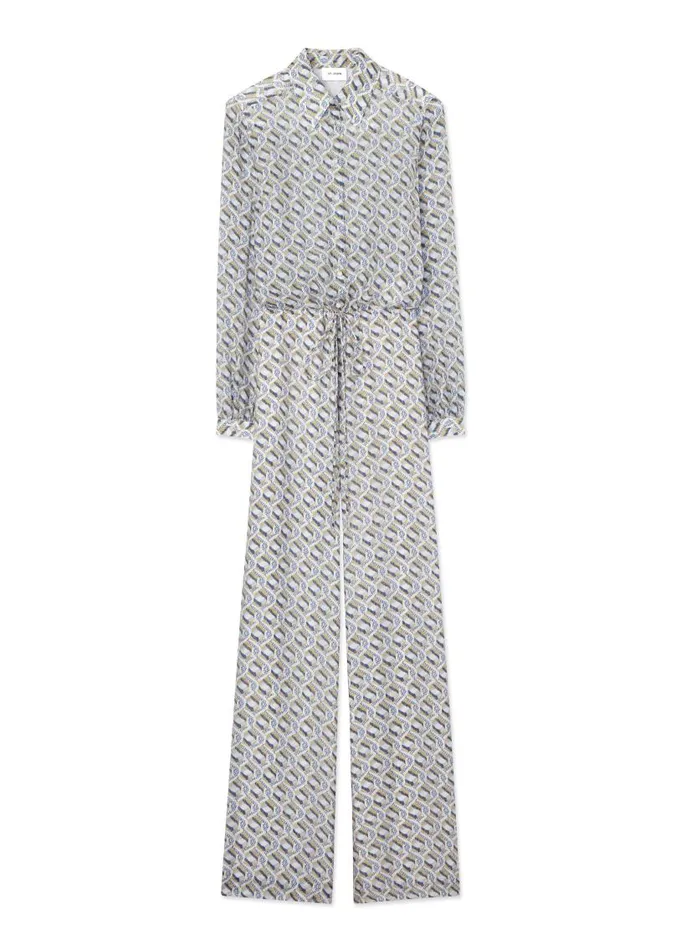 St John Transitional Clothing Women Diamont Twist Print Jumpsuit Royal Blue Multi St John Transitional Clothing Women Diamont Twist Print Jumpsuit Royal Blue Multi