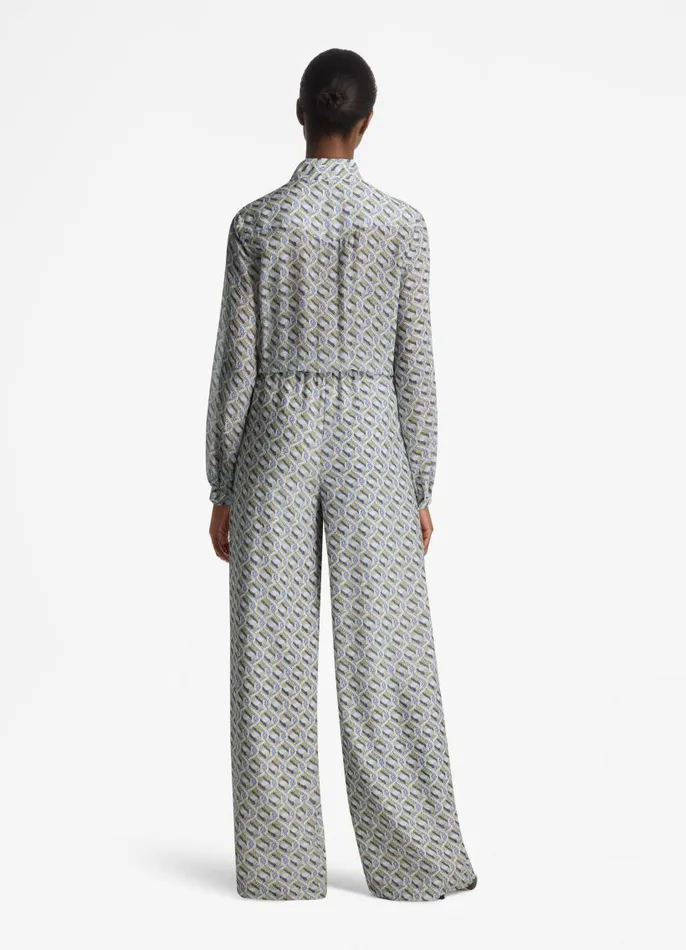 St John Transitional Clothing Women Diamont Twist Print Jumpsuit Royal Blue Multi St John Transitional Clothing Women Diamont Twist Print Jumpsuit Royal Blue Multi