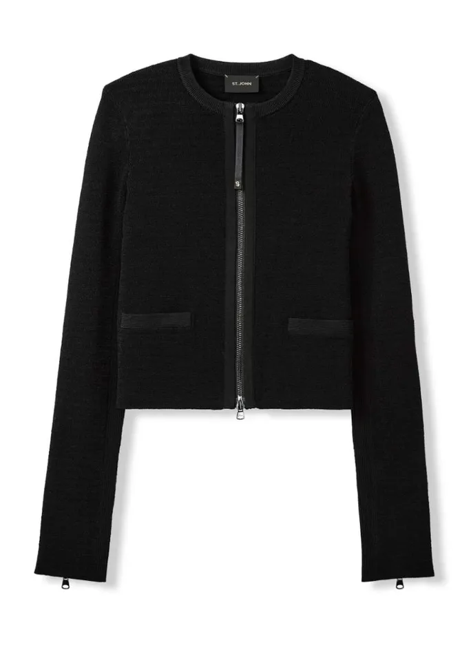 St John Transitional Clothing Women Knit Zip Jacket Black