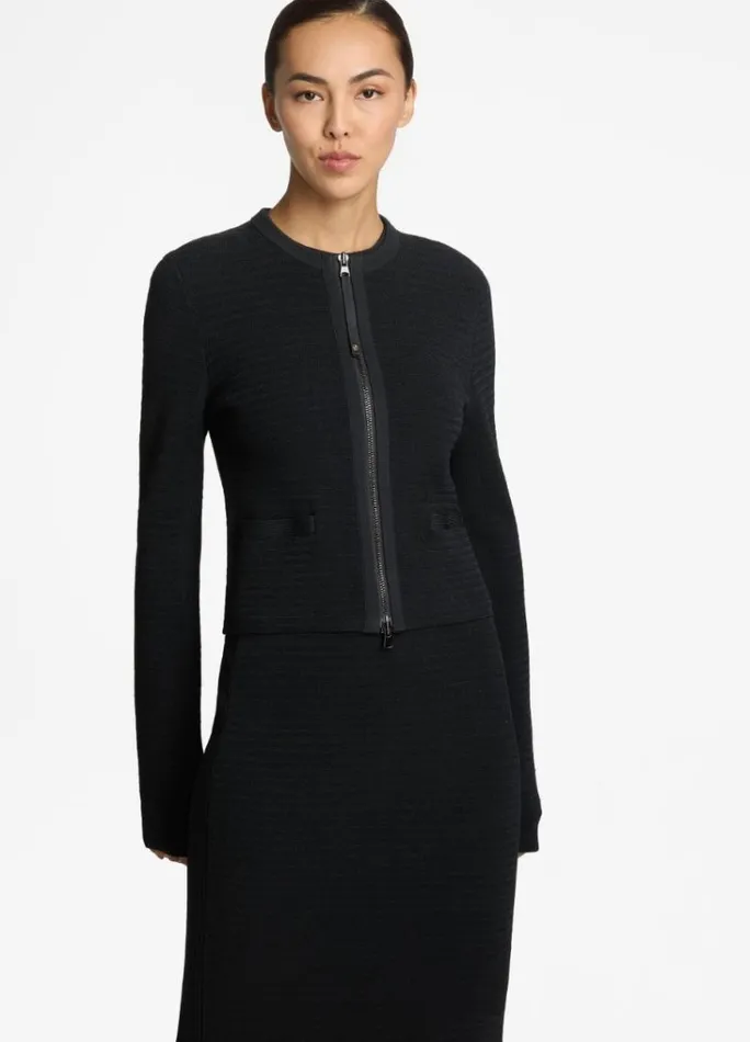St John Transitional Clothing Women Knit Zip Jacket Black St John Transitional Clothing Women Knit Zip Jacket Black