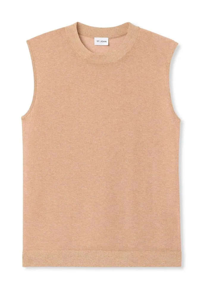 St John Transitional Clothing Women Lurex Jersey Knit Shell Light Blossom