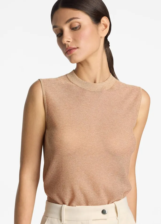 St John Transitional Clothing Women Lurex Jersey Knit Shell Light Blossom St John Transitional Clothing Women Lurex Jersey Knit Shell Light Blossom