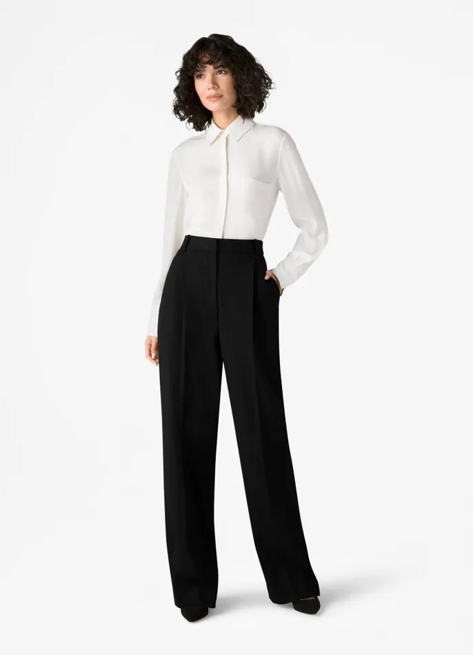 St John Transitional Clothing Women Silk Collared Pocket Blouse Black St John Transitional Clothing Women Silk Collared Pocket Blouse Black