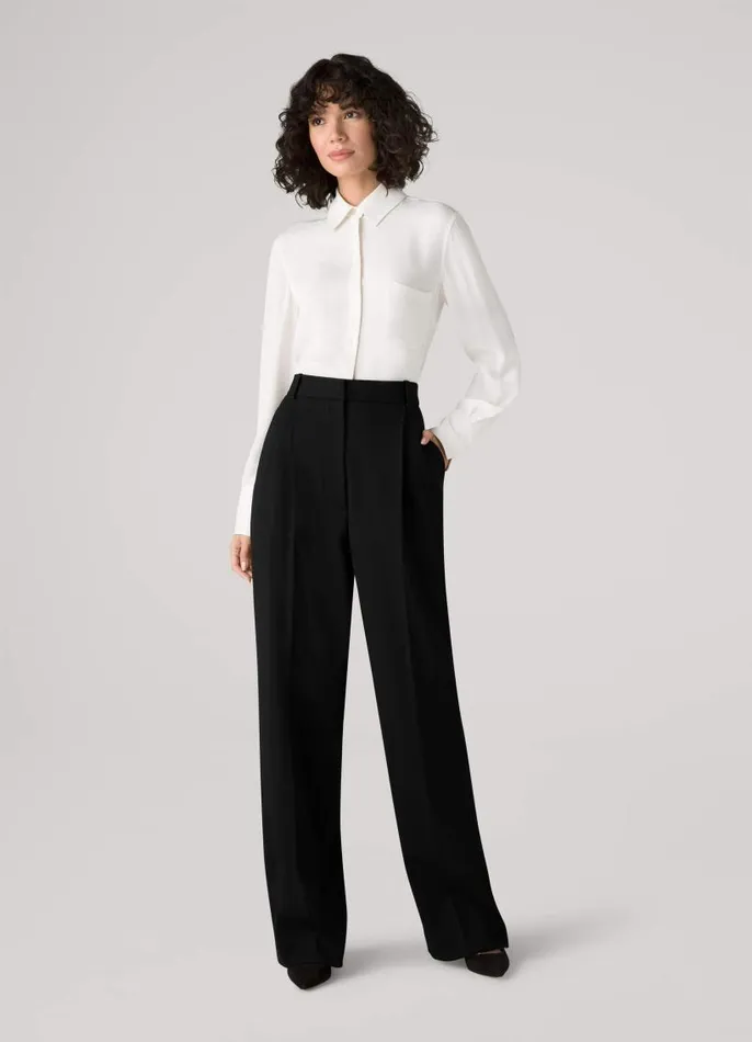 St John Transitional Clothing Women Silk Collared Pocket Blouse Black St John Transitional Clothing Women Silk Collared Pocket Blouse Black