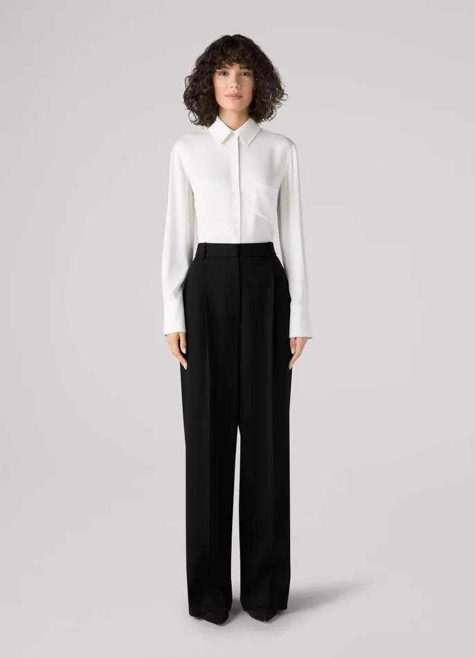 St John Transitional Clothing Women Silk Collared Pocket Blouse Black St John Transitional Clothing Women Silk Collared Pocket Blouse Black