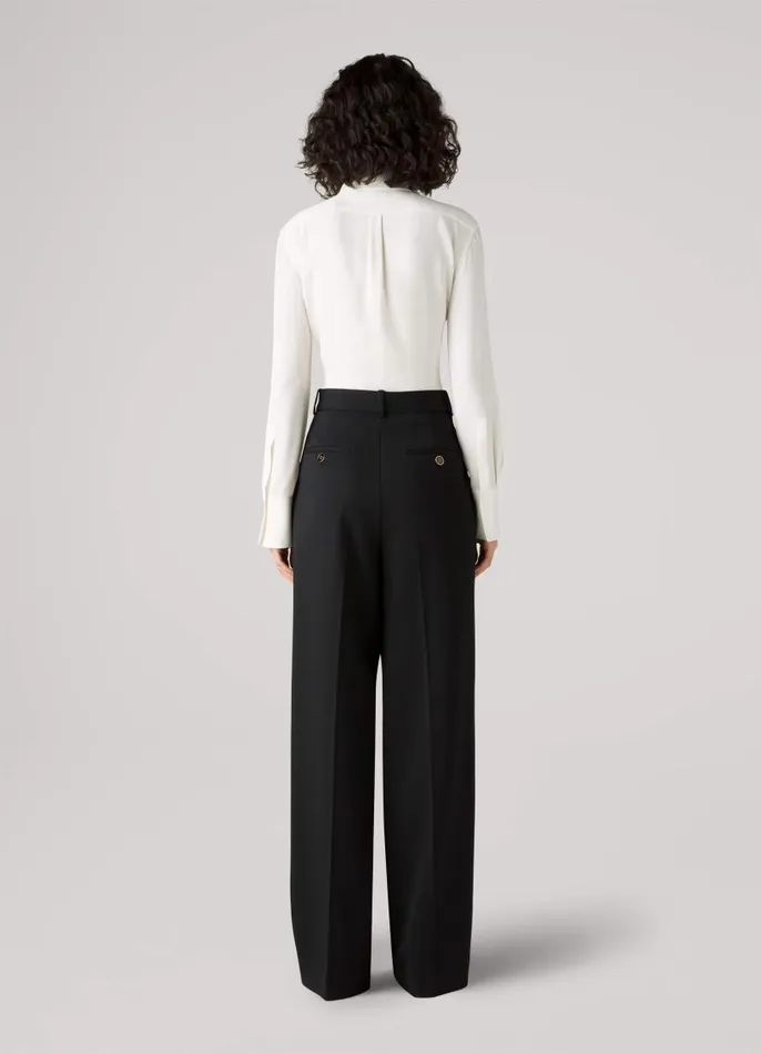 St John Transitional Clothing Women Silk Collared Pocket Blouse Black St John Transitional Clothing Women Silk Collared Pocket Blouse Black