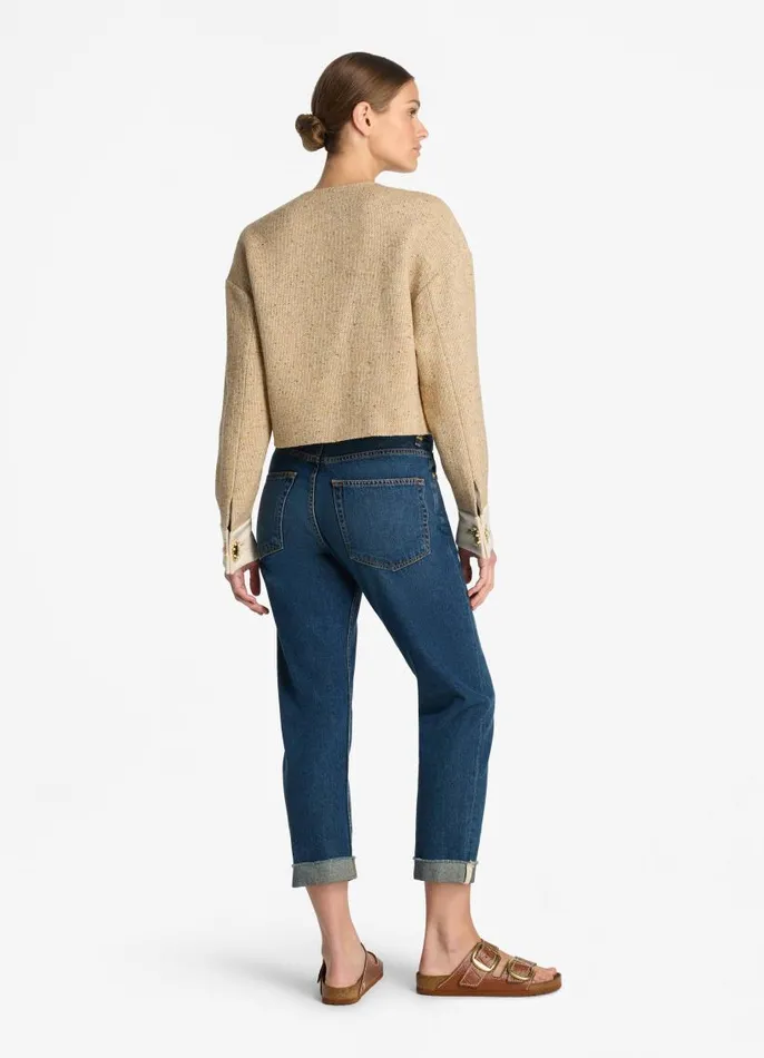 St John Tweed Jackets Women Italian Tweed Contrast Trim Short Jacket Light Sand St John Tweed Jackets Women Italian Tweed Contrast Trim Short Jacket Light Sand