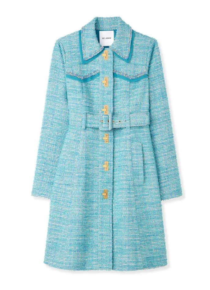 St John Tweed Jackets Women Light Textured Eyelash Tweed Jacket Dark Tealsage Muti St John Tweed Jackets Women Light Textured Eyelash Tweed Jacket Dark Tealsage Muti