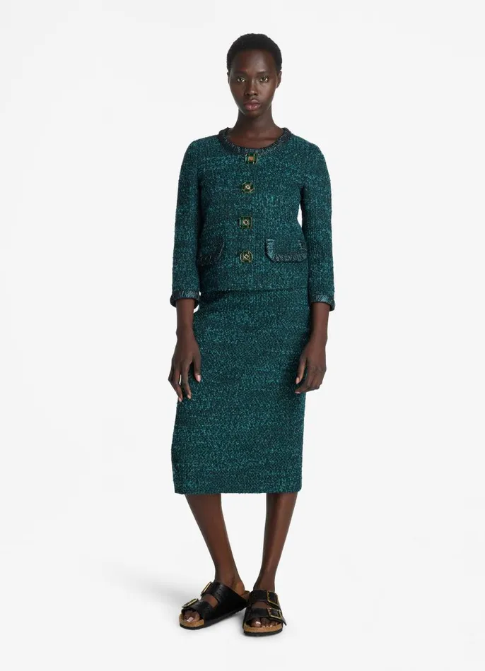 St John Tweed Jackets Women Textured Slub Tweed Jacket Dark Tealblack Multi St John Tweed Jackets Women Textured Slub Tweed Jacket Dark Tealblack Multi
