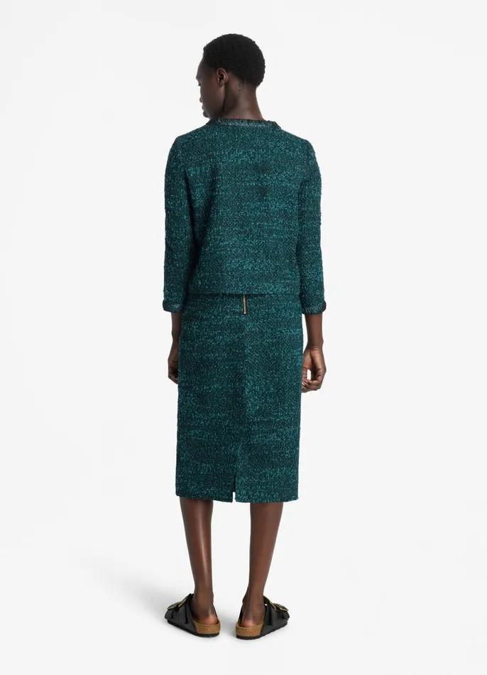 St John Tweed Jackets Women Textured Slub Tweed Jacket Dark Tealblack Multi St John Tweed Jackets Women Textured Slub Tweed Jacket Dark Tealblack Multi