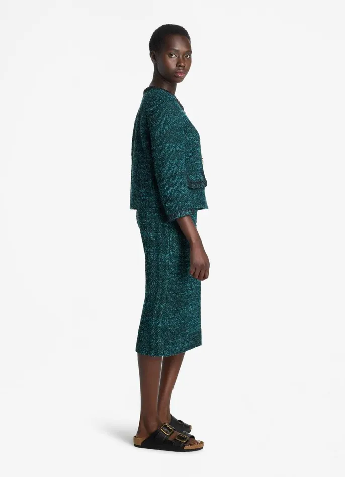 St John Tweed Jackets Women Textured Slub Tweed Jacket Dark Tealblack Multi St John Tweed Jackets Women Textured Slub Tweed Jacket Dark Tealblack Multi