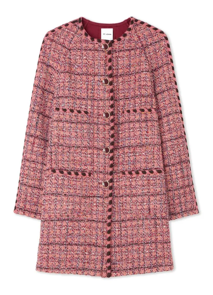 St John Tweed Jackets Women Textured Slub Tweed Long Jacket Cranberryecrubrick Multi St John Tweed Jackets Women Textured Slub Tweed Long Jacket Cranberryecrubrick Multi