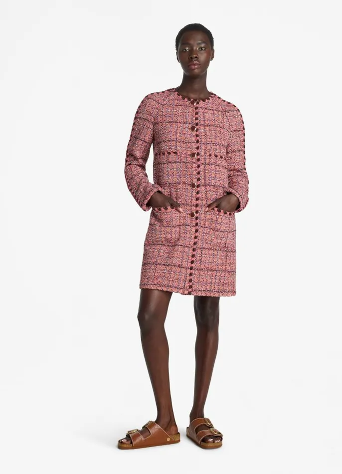 St John Tweed Jackets Women Textured Slub Tweed Long Jacket Cranberryecrubrick Multi St John Tweed Jackets Women Textured Slub Tweed Long Jacket Cranberryecrubrick Multi