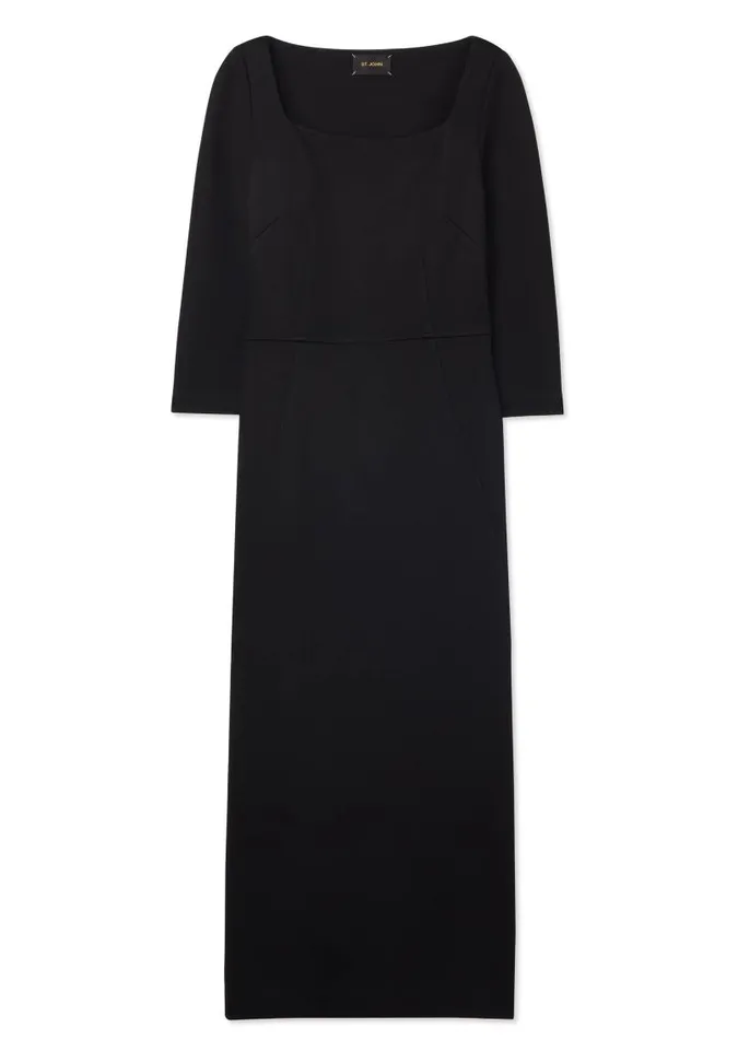 St John Workwear Dresses Women Stretch Square Neck 34 Sleeve Dress Black