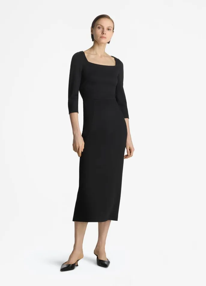 St John Workwear Dresses Women Stretch Square Neck 34 Sleeve Dress Black St John Workwear Dresses Women Stretch Square Neck 34 Sleeve Dress Black