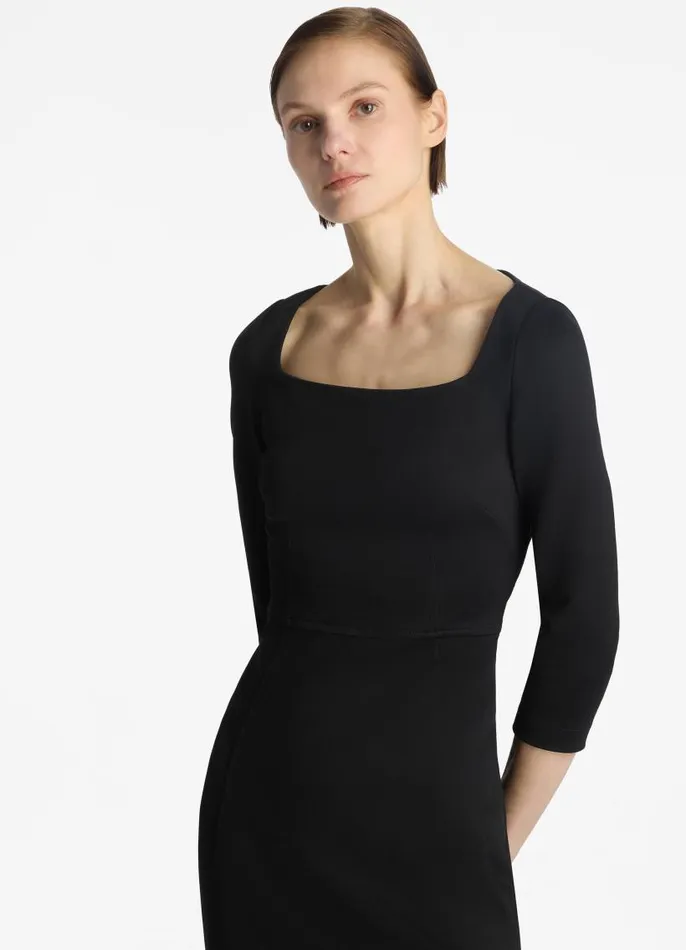 St John Workwear Dresses Women Stretch Square Neck 34 Sleeve Dress Black St John Workwear Dresses Women Stretch Square Neck 34 Sleeve Dress Black
