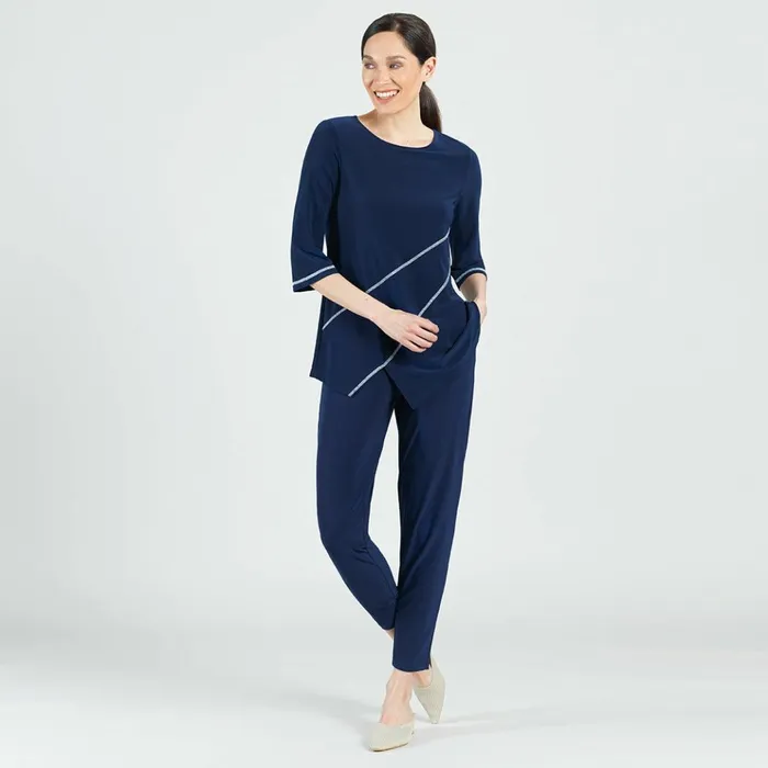 Stitch Line Angle Vent Tunic 8211 NavyWhite 8211 Final Sale Women Clara Sunwoo Tops Tunics