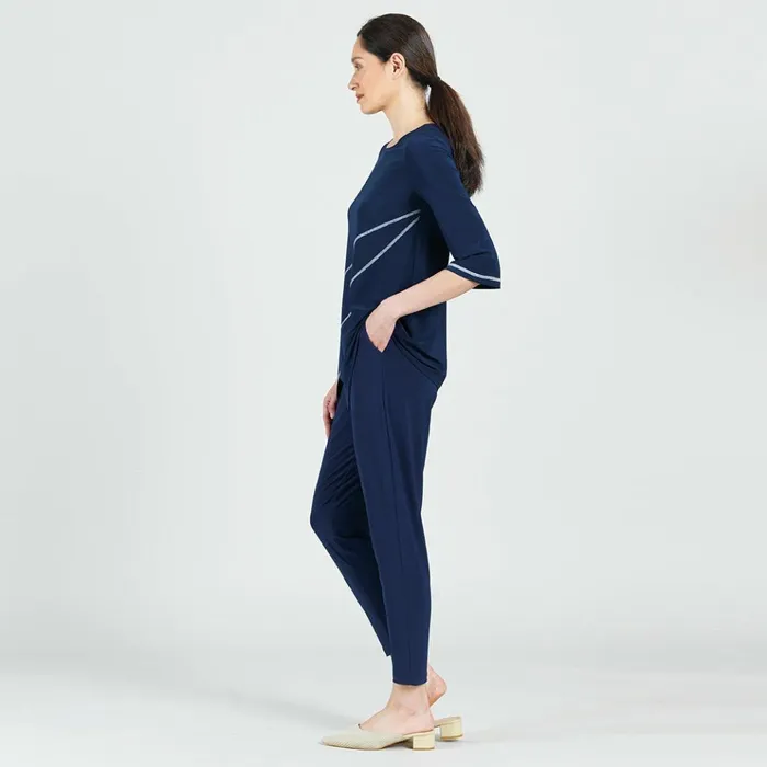 Stitch Line Angle Vent Tunic 8211 NavyWhite 8211 Final Sale Women Clara Sunwoo Tops Tunics