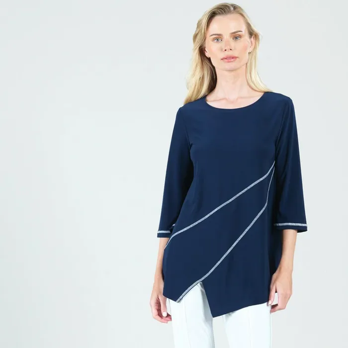 Stitch Line Angle Vent Tunic 8211 NavyWhite 8211 Final Sale Women Clara Sunwoo Tops Tunics