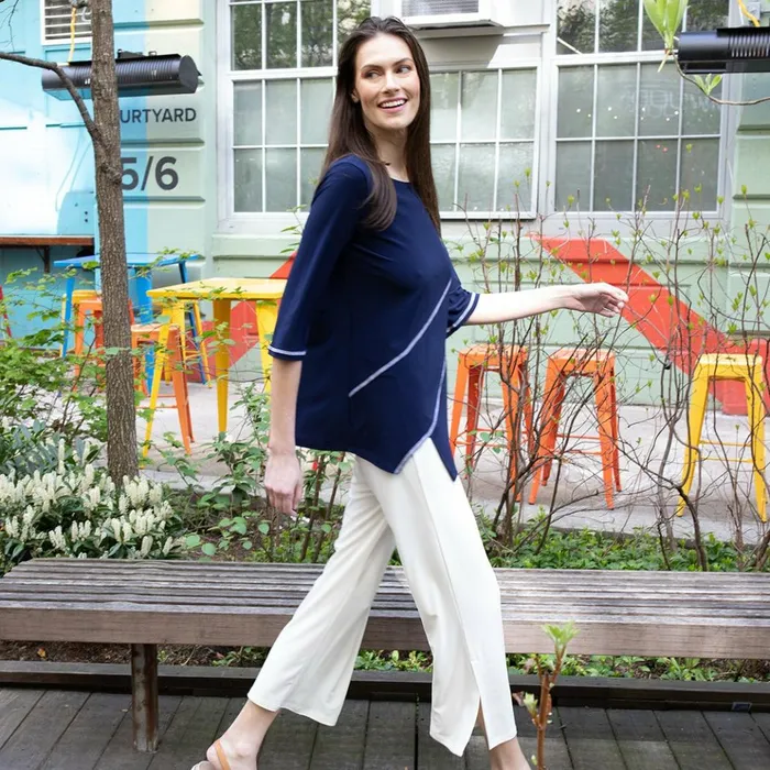 Stitch Line Angle Vent Tunic 8211 NavyWhite 8211 Final Sale Women Clara Sunwoo Tops Tunics