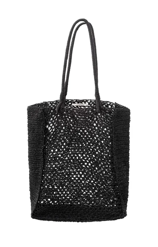 Straw Tote Bag With Shoulder Handle Black Women YAYA Bags