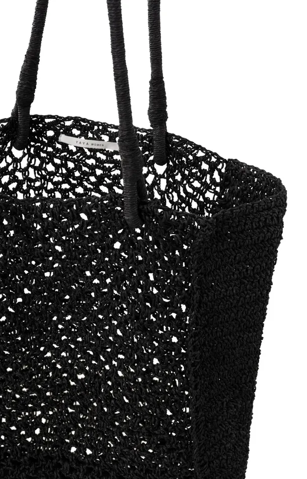 Straw Tote Bag With Shoulder Handle Black Women YAYA Bags Straw Tote Bag With Shoulder Handle Black Women YAYA Bags