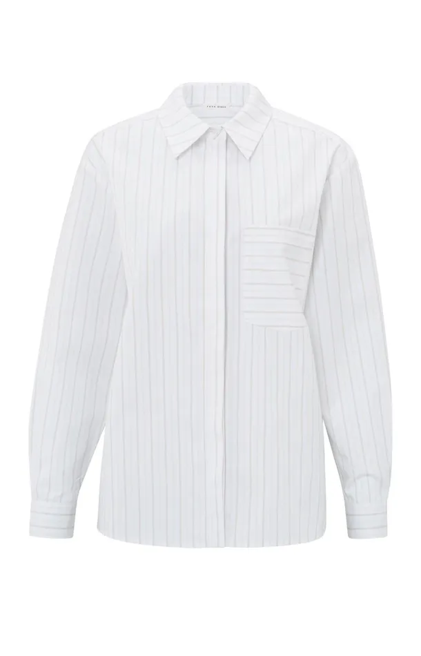 Striped Blouse With Chest Pocket And Cuff Tape Pumice Stone Beige Dessin Women YAYA Blouses Striped Blouse With Chest Pocket And Cuff Tape Pumice Stone Beige Dessin Women YAYA Blouses