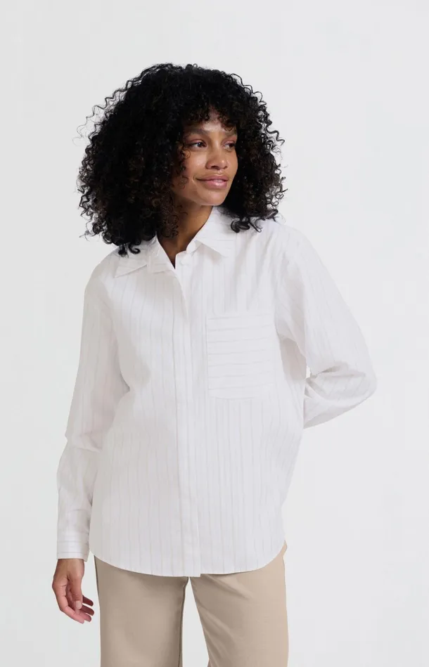 Striped Blouse With Chest Pocket And Cuff Tape Pumice Stone Beige Dessin Women YAYA Blouses Striped Blouse With Chest Pocket And Cuff Tape Pumice Stone Beige Dessin Women YAYA Blouses
